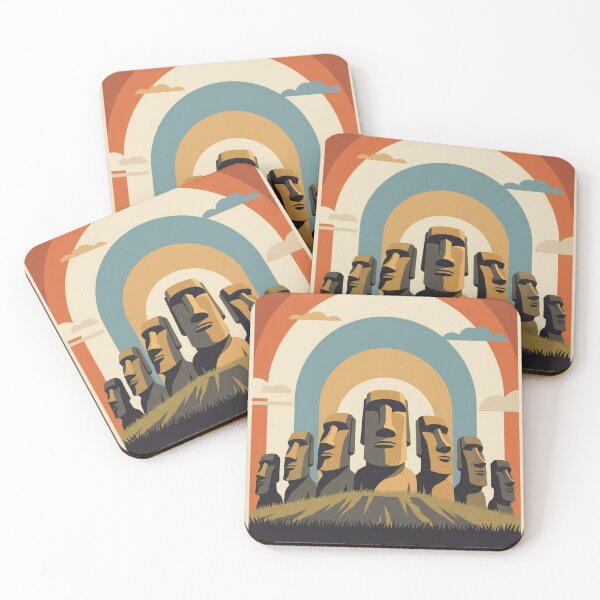 Item preview, Easter Island Moai Retro Travel Poster – Stone Heads Illustration designed and sold by wackyartwork.