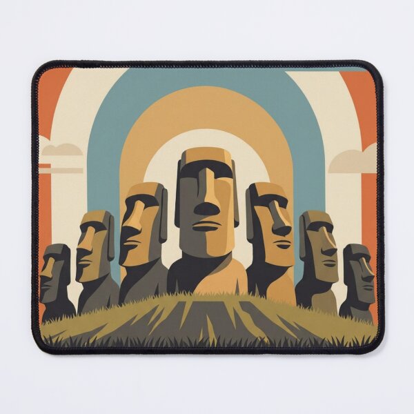 Item preview, Easter Island Moai Retro Travel Poster – Stone Heads Illustration designed and sold by wackyartwork.
