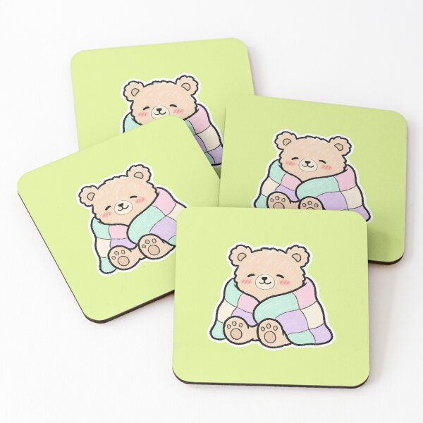 Item preview, Cute Kawaii Bear Wrapped in Pastel Patchwork Blanket designed and sold by Indraokta22.