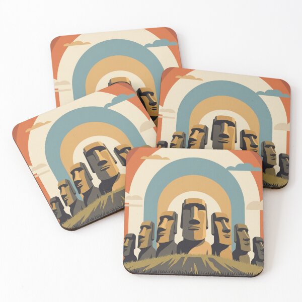 Item preview, Moai Stone Heads Retro Illustration – Minimal Easter Island Art designed and sold by wackyartwork.