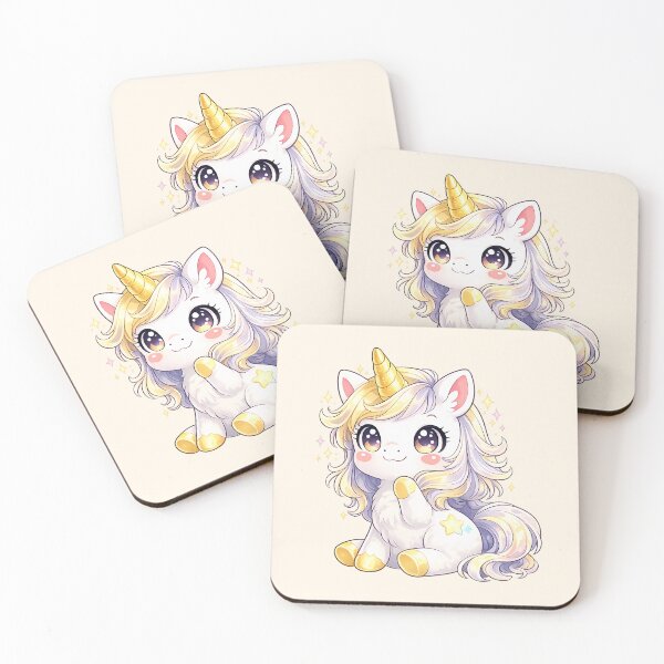 Item preview, Kawaii white and gold chibi unicorn – Sweet and magical illustration designed and sold by FloreDreamStudio.