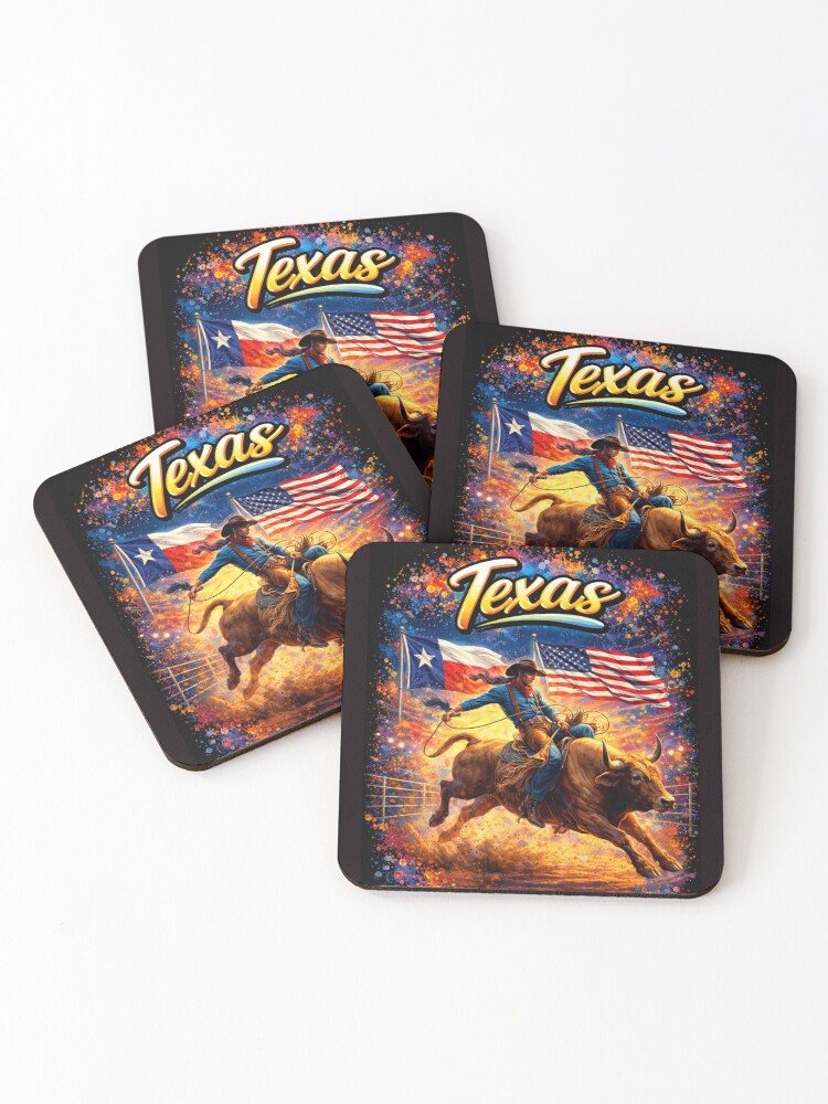 Thumbnail 1 of 5, Coasters (Set of 4), Texas Rodeo Abstract Design designed and sold by TheJobbr.
