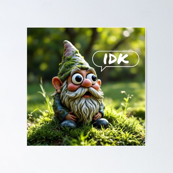 Item preview, Funny Shocked Gnome "IDK" Meme Illustration designed and sold by IntrusiveMind210.
