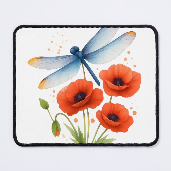 Item preview, Dragonfly Poppy Fine Art Illustration designed and sold by CottonandQuill.