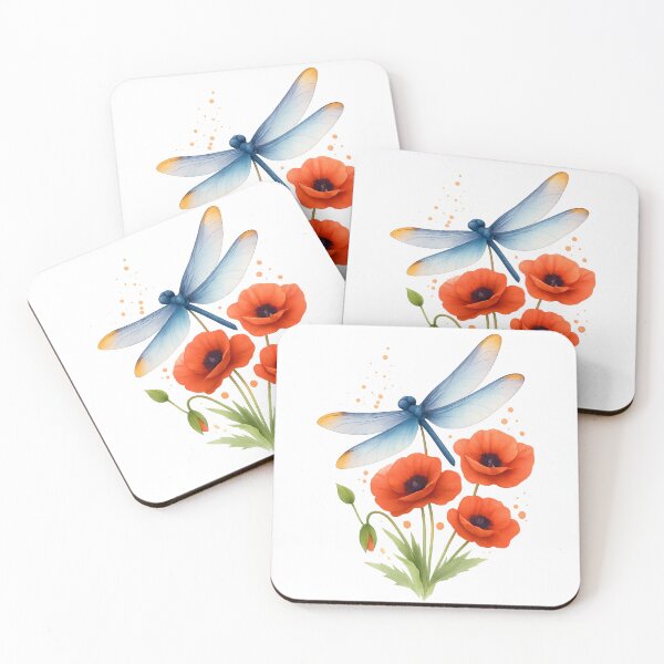 Item preview, Dragonfly Poppy Fine Art Illustration designed and sold by CottonandQuill.