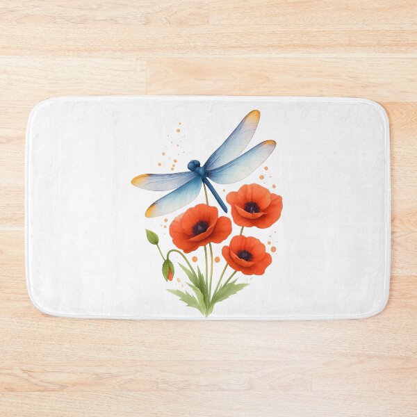 Item preview, Dragonfly Poppy Fine Art Illustration designed and sold by CottonandQuill.
