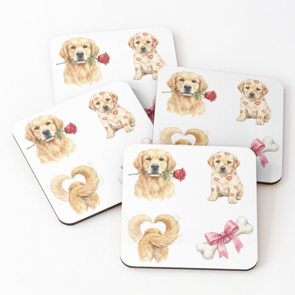 Item preview, Watercolor Valentine Golden Retriever Puppy Set designed and sold by NonditStudio.