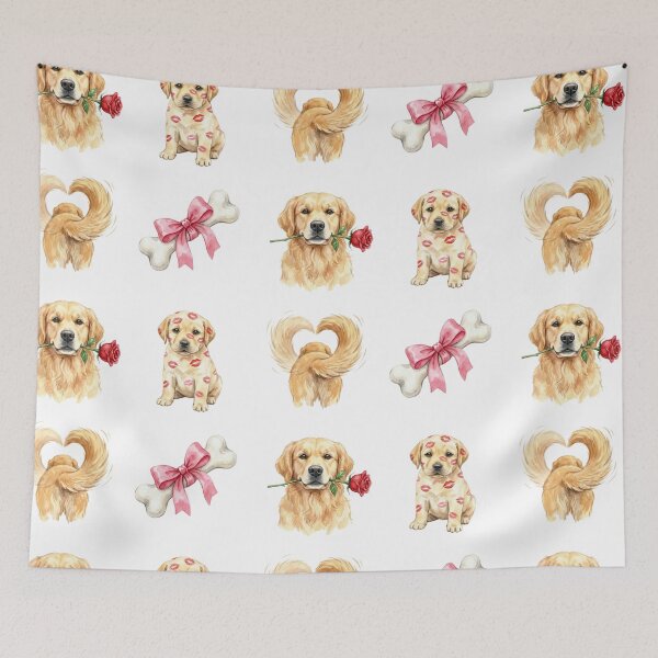 Item preview, Watercolor Valentine Golden Retriever Puppy Set designed and sold by NonditStudio.