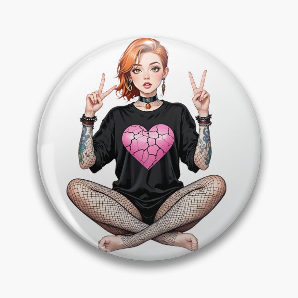 Item preview, "Nostalgic emo Girl Clipart with Fishnets and Peace Signs" designed and sold by rajdigitalarts.