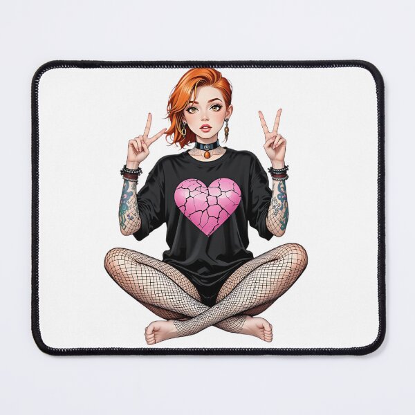 Item preview, "Nostalgic emo Girl Clipart with Fishnets and Peace Signs" designed and sold by rajdigitalarts.
