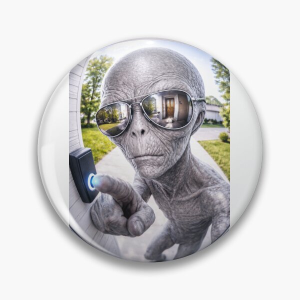 Item preview, Funny Alien Doorbell Camera Art – UFO Extraterrestrial Ringing Doorbell Illustration designed and sold by jpm70.