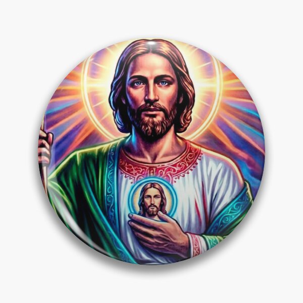 Item preview, San Judas Tadeo Neon Glow – Modern Sacred Catholic Artwork designed and sold by StickersArcoiris.