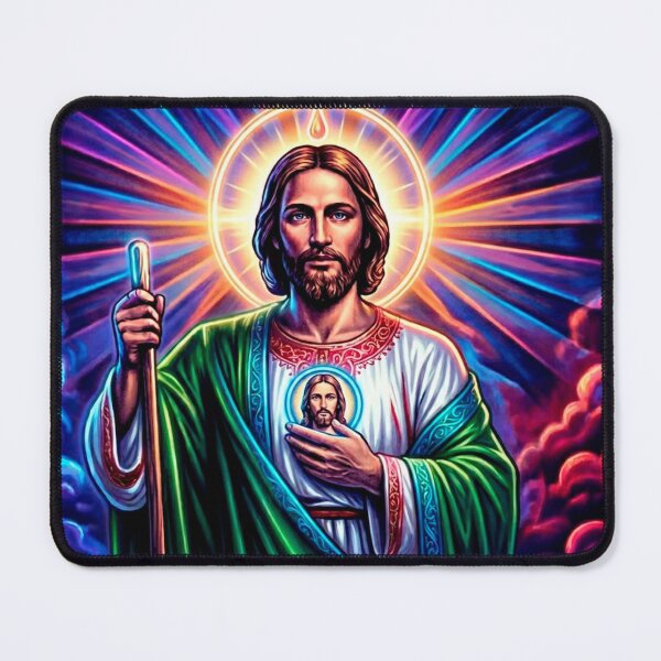 Item preview, San Judas Tadeo Neon Glow – Modern Sacred Catholic Artwork designed and sold by StickersArcoiris.