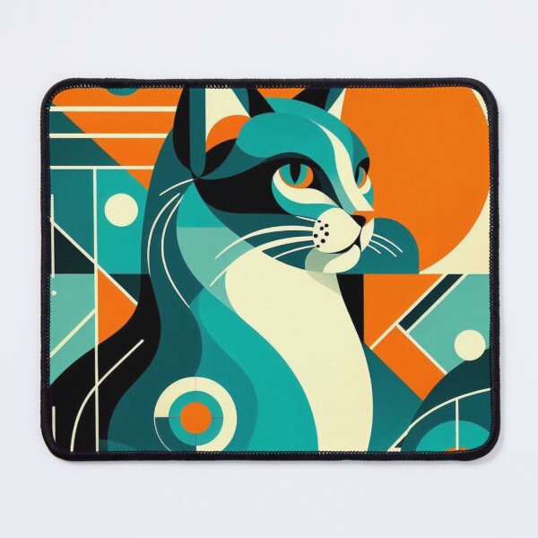 Item preview, Mid-Century Modern Geometric Cat – Retro Teal & Orange Illustration designed and sold by ashokreddy343.
