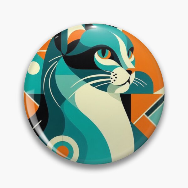 Item preview, Mid-Century Modern Geometric Cat – Retro Teal & Orange Illustration designed and sold by ashokreddy343.