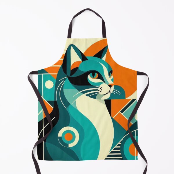 Item preview, Mid-Century Modern Geometric Cat – Retro Teal & Orange Illustration designed and sold by ashokreddy343.