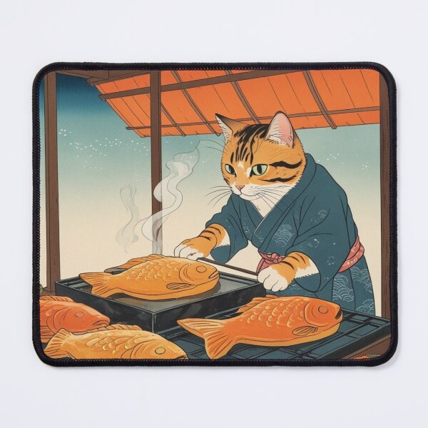 Item preview, Ukiyo-e Style Taiyaki Cat Shop – Traditional Japanese Illustration designed and sold by LEO'S CREATURE れおずくりーちゃー.