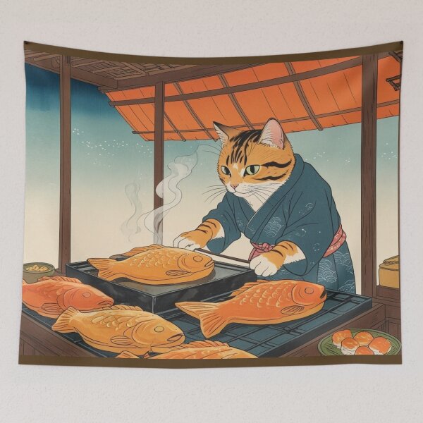 Item preview, Ukiyo-e Style Taiyaki Cat Shop – Traditional Japanese Illustration designed and sold by LEO'S CREATURE　れおずくりーちゃー.
