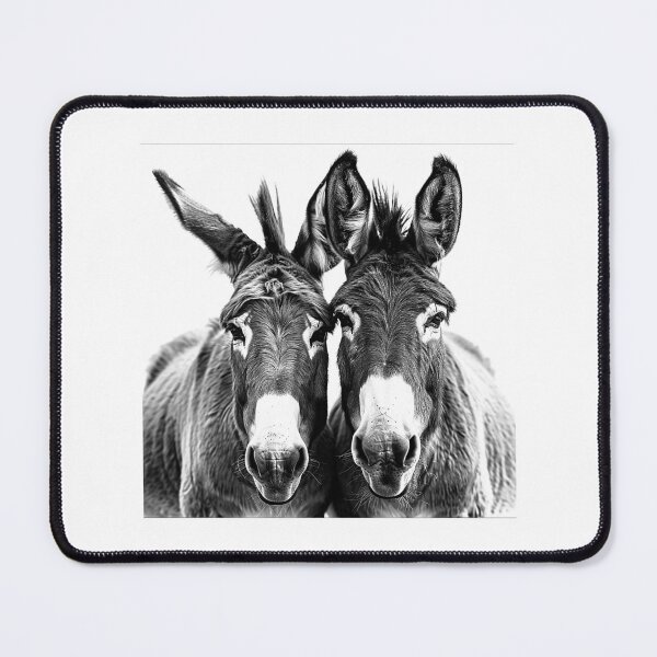 Item preview, Donkey Duo – Black and White Farm Animal Portrait Illustration designed and sold by inkoutninja.