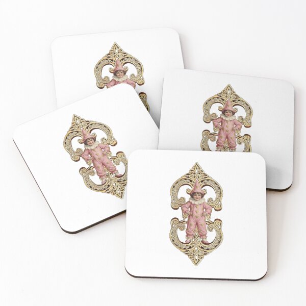 Item preview, Vintage Pink Pierrot Clown with Gold Hearts & Ornate Frame designed and sold by StickerBuild07 .
