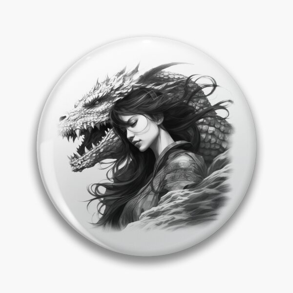 Item preview, Dragon Guardian – Black and White Fantasy Warrior and Dragon Art designed and sold by inkoutninja.