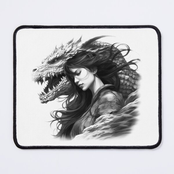 Item preview, Dragon Guardian – Black and White Fantasy Warrior and Dragon Art designed and sold by inkoutninja.
