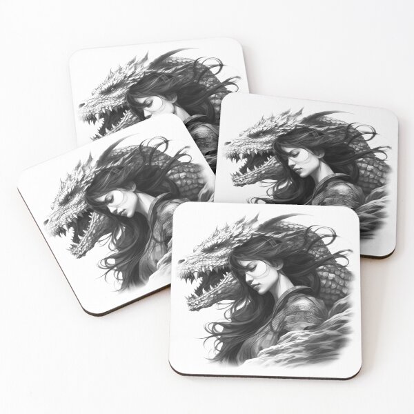 Item preview, Dragon Guardian – Black and White Fantasy Warrior and Dragon Art designed and sold by inkoutninja.