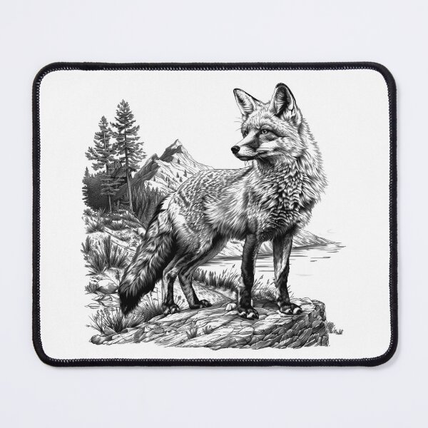 Item preview, Mountain Fox – Black and White Wilderness Wildlife Art Print designed and sold by inkoutninja.