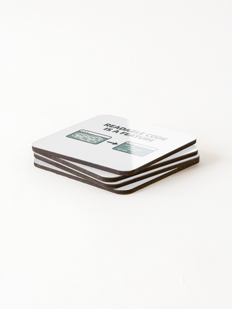 Thumbnail 4 of 5, Coasters (Set of 4), Readable Code Is a Feature – Developer Design with Visual Metaphor designed and sold by techy-rrr.