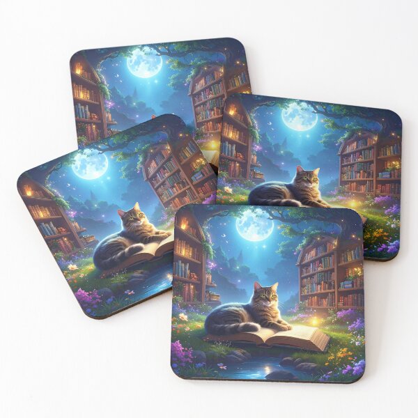 Item preview, Library Cat in Moonlight Garden designed and sold by Vicky Brago-Mitchell®.