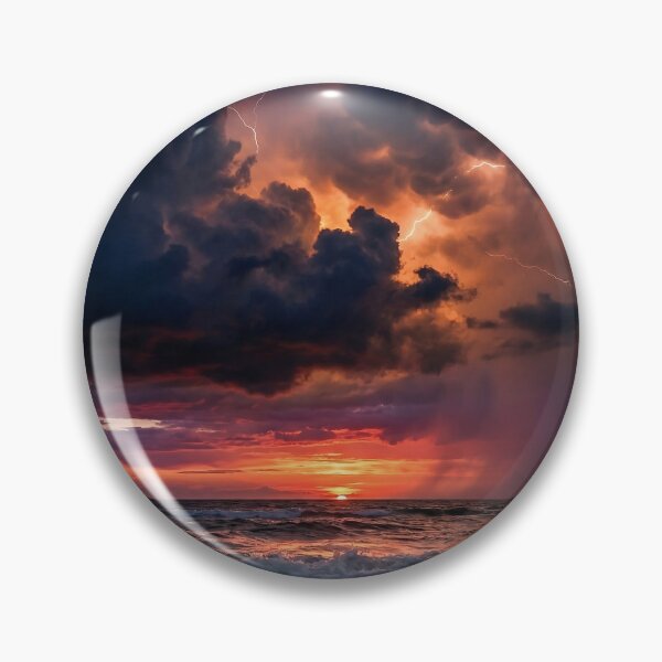 Item preview, Dramatic lightning bolts striking the ocean during a golden hour storm. designed and sold by OnceInMemories.