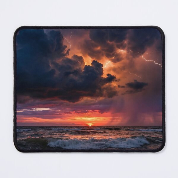 Item preview, Dramatic lightning bolts striking the ocean during a golden hour storm. designed and sold by OnceInMemories.