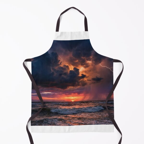 Item preview, Dramatic lightning bolts striking the ocean during a golden hour storm. designed and sold by OnceInMemories.