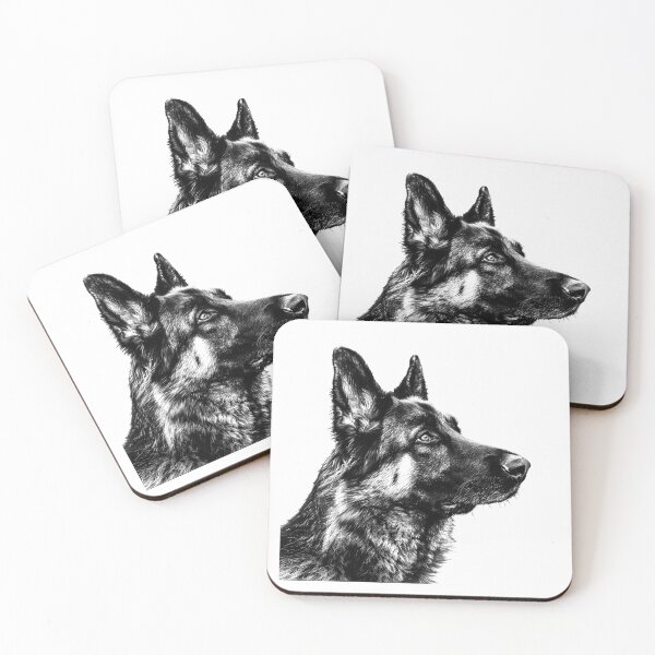 Item preview, German Shepherd Profile – Black and White Dog Portrait Art designed and sold by inkoutninja.
