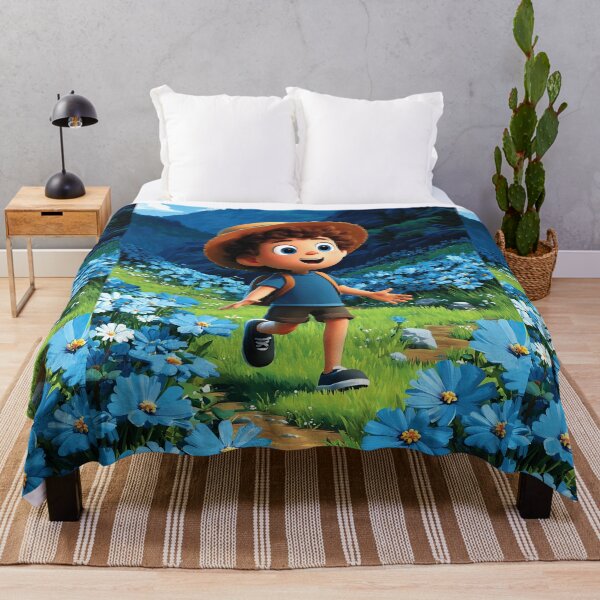 Item preview, Happy Boy Running in Blue Flower Field designed and sold by Piotrek0001.