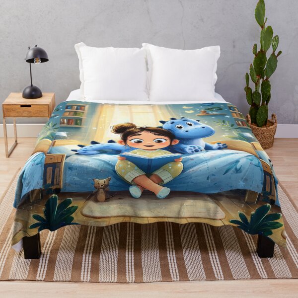 Item preview, Girl Reading on Bed with Blue Dragons designed and sold by Piotrek0001.