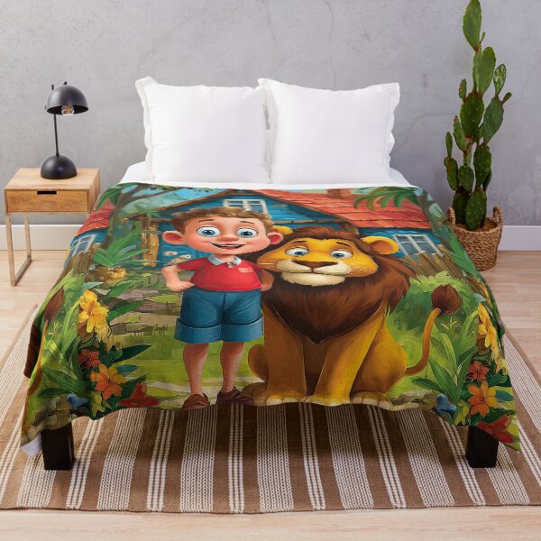 Item preview, Boy and Lion Standing by Garden Fence designed and sold by Piotrek0001.