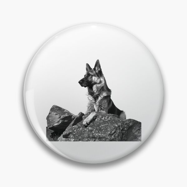 Item preview, German Shepherd on Rocks – Black and White Noble Dog Art designed and sold by inkoutninja.