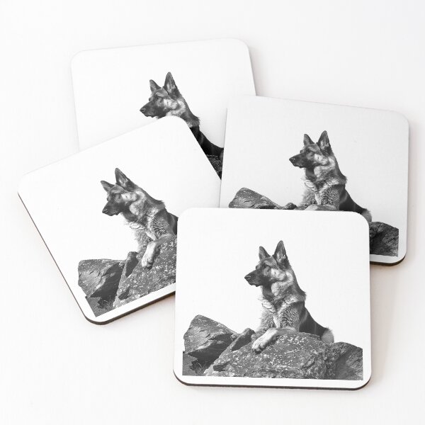 Item preview, German Shepherd on Rocks – Black and White Noble Dog Art designed and sold by inkoutninja.