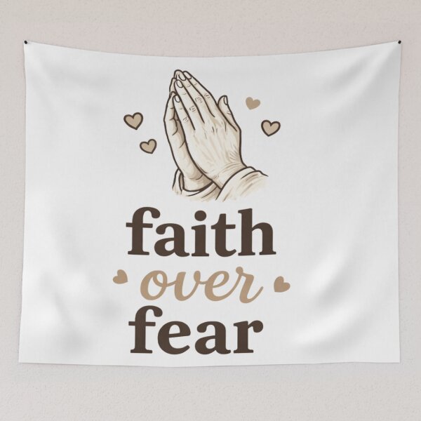Item preview, Faith Over Fear Praying Hands – Christian Inspirational Typography Art designed and sold by Luvahawb.