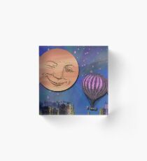 Bloque acrílico Vuelo en globo a París bajo una ilustración de cielo azul profundo