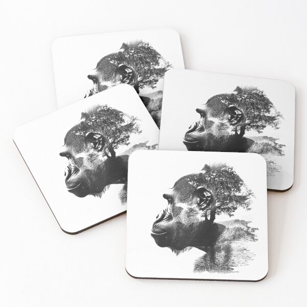 Item preview, Gorilla and Nature Double Exposure – Black and White Wildlife Art designed and sold by inkoutninja.