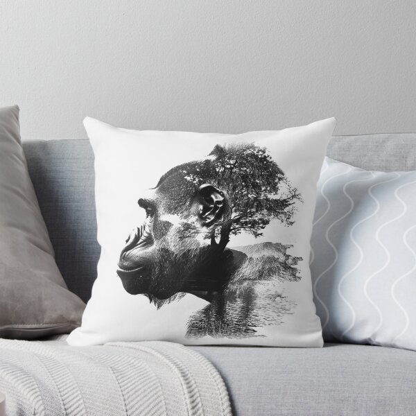 Item preview, Gorilla and Nature Double Exposure – Black and White Wildlife Art designed and sold by inkoutninja.