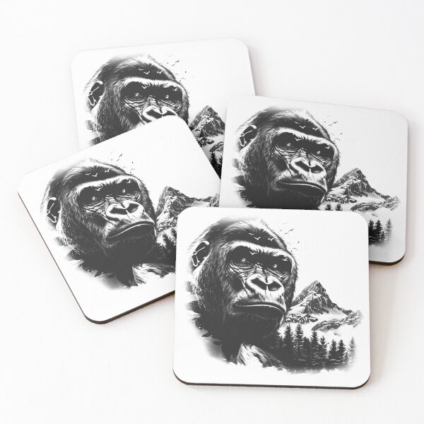 Item preview, Mountain Gorilla Spirit – Black and White Wildlife and Nature Fusion Art designed and sold by inkoutninja.