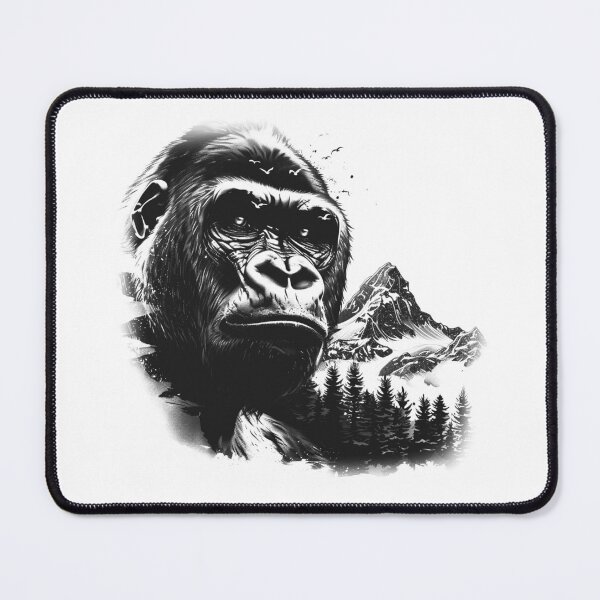 Item preview, Mountain Gorilla Spirit – Black and White Wildlife and Nature Fusion Art designed and sold by inkoutninja.