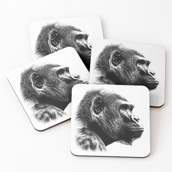 Item preview, Gorilla Profile – Black and White Realistic Wildlife Portrait Art designed and sold by inkoutninja.