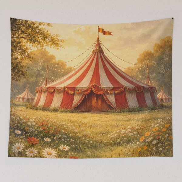 Item preview, Circus tent in a sea of flowers – nostalgic fairground vintage art designed and sold by Mauswohn.