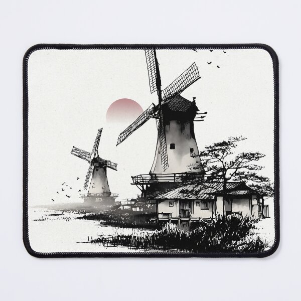 Item preview, Wabi-Sabi Windmill | Zen Reflection Ink Art designed and sold by FlowNestStudio.