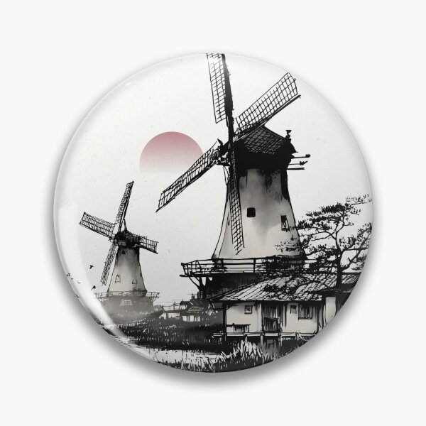 Item preview, Wabi-Sabi Windmill | Zen Reflection Ink Art designed and sold by FlowNestStudio.