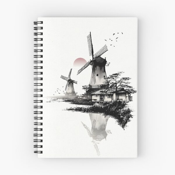 Item preview, Wabi-Sabi Windmill | Zen Reflection Ink Art designed and sold by FlowNestStudio.